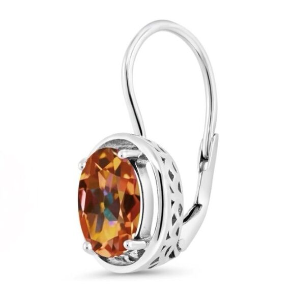 925 Sterling Silver with 3.60 Cttw Ecstasy Mystic Topaz Oval Leverback Earrings